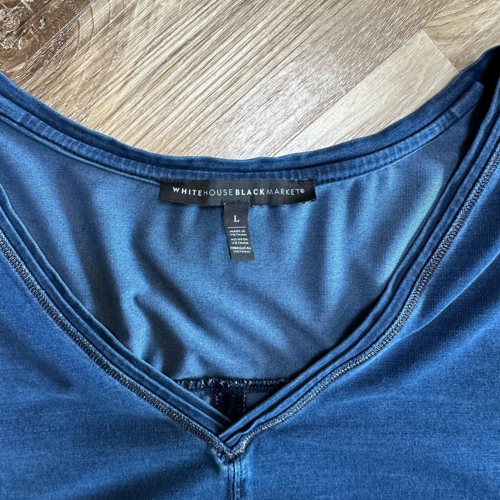 White House Black Market Navy V-Neck Cap Sleeve Top - Picture 2 of 4